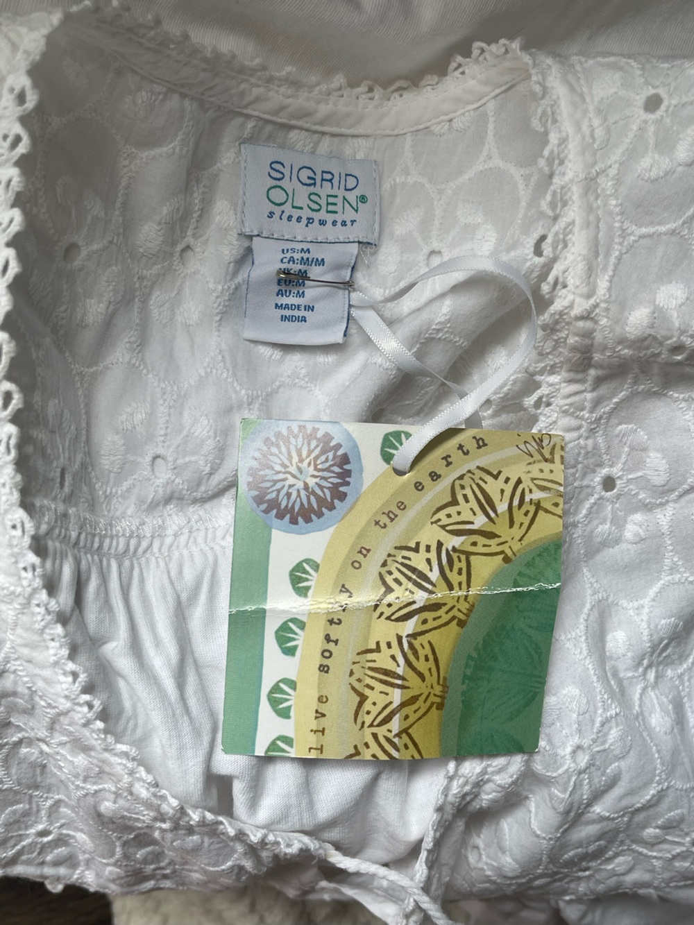 Sigrid Olsen White Eyelet Trim Cotton Chemise Slip - Picture 6 of 7